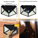 Solar light with dimensions, installation instructions, and usage scenarios.