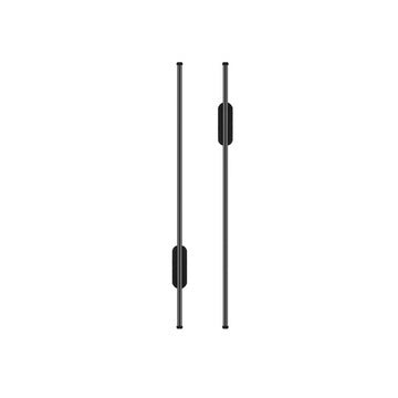 Three black antennas of different lengths on a white background