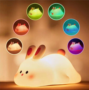 Cute rabbit silicone light with text on a warm brown background