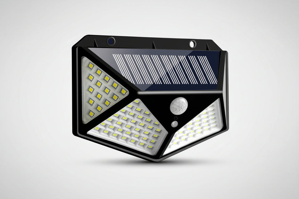 Solar-powered outdoor light with motion sensor on a white background